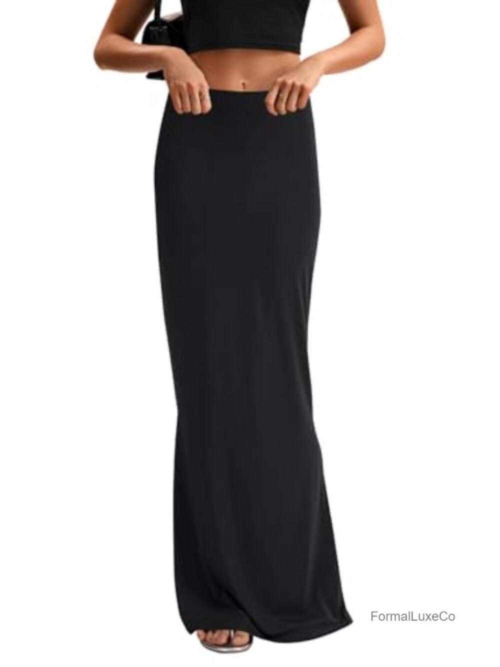 Women's High Waist Elastic Maxi Skirt Bodycon Slim Fit Flared Hemline